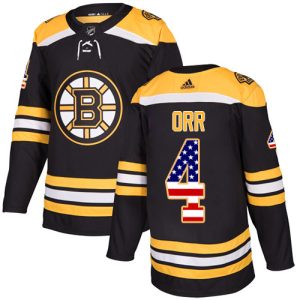 Herren Boston Bruins Eishockey Trikot Bobby Orr #4 Authentic Schwarz USA Flag Fashion